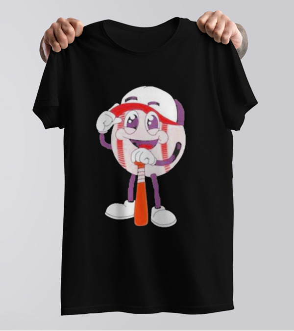 Smiling Baseball Mascot With Bat And Cap T-Shirt