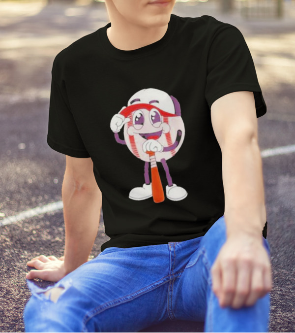 Smiling Baseball Mascot With Bat And Cap T-Shirt