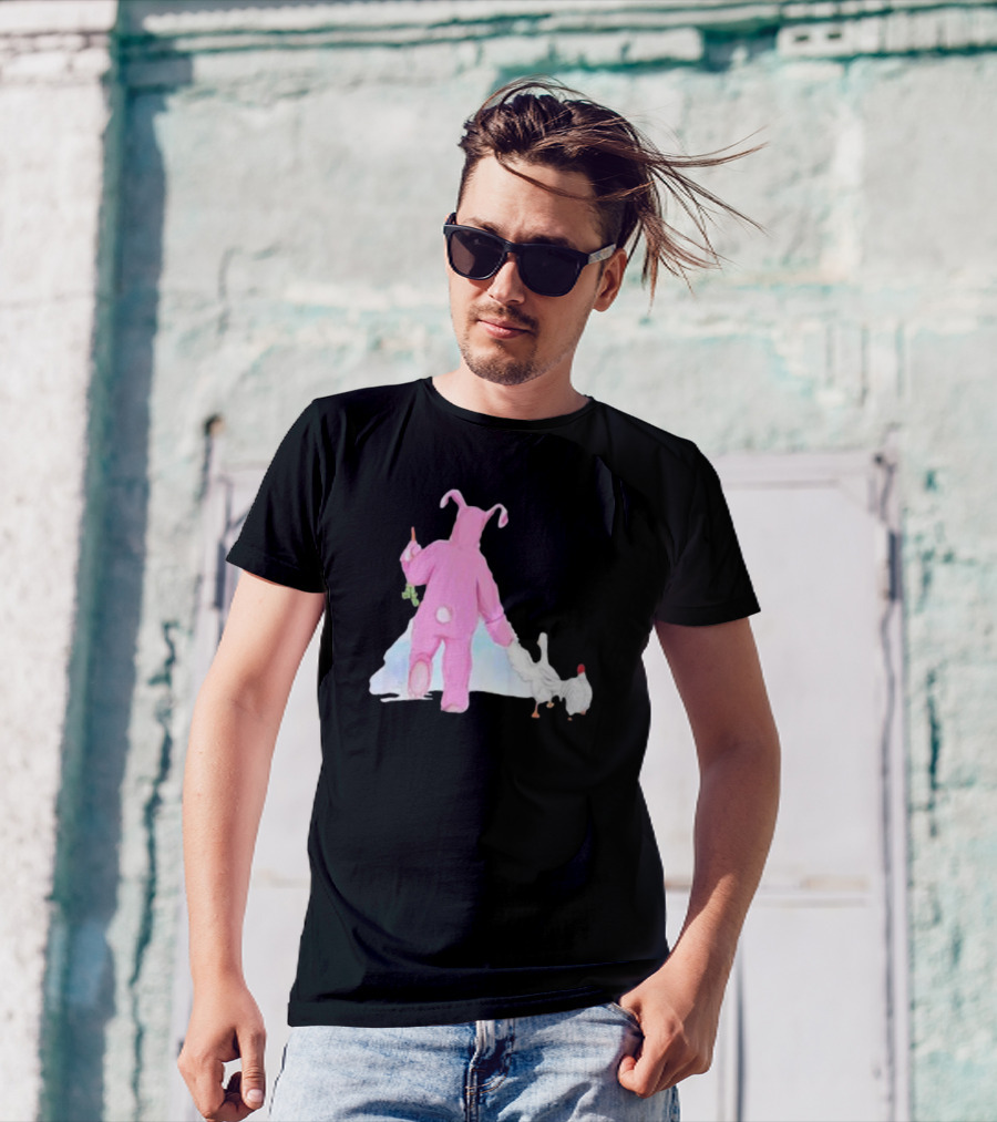 Matthew Perry Pink Bunny Holding Chicken T-Shirt