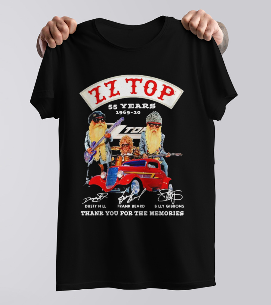 ZZ Top 55 Years 1969-2024 Thank You For The Memories Dusty Hill Frank Beard Billy Gibbons T-Shirt