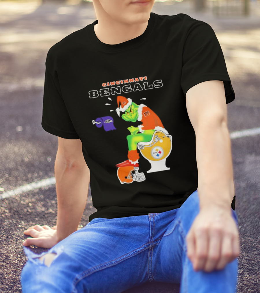 Cincinnati Bengals Grinch Steelers Ravens Toilet Christmas Santa T-Shirt