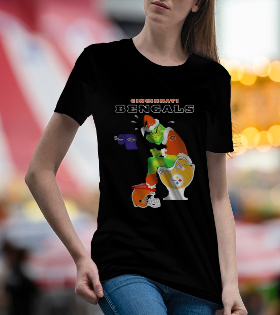 Cincinnati Bengals Grinch Steelers Ravens Toilet Christmas Santa T-Shirt