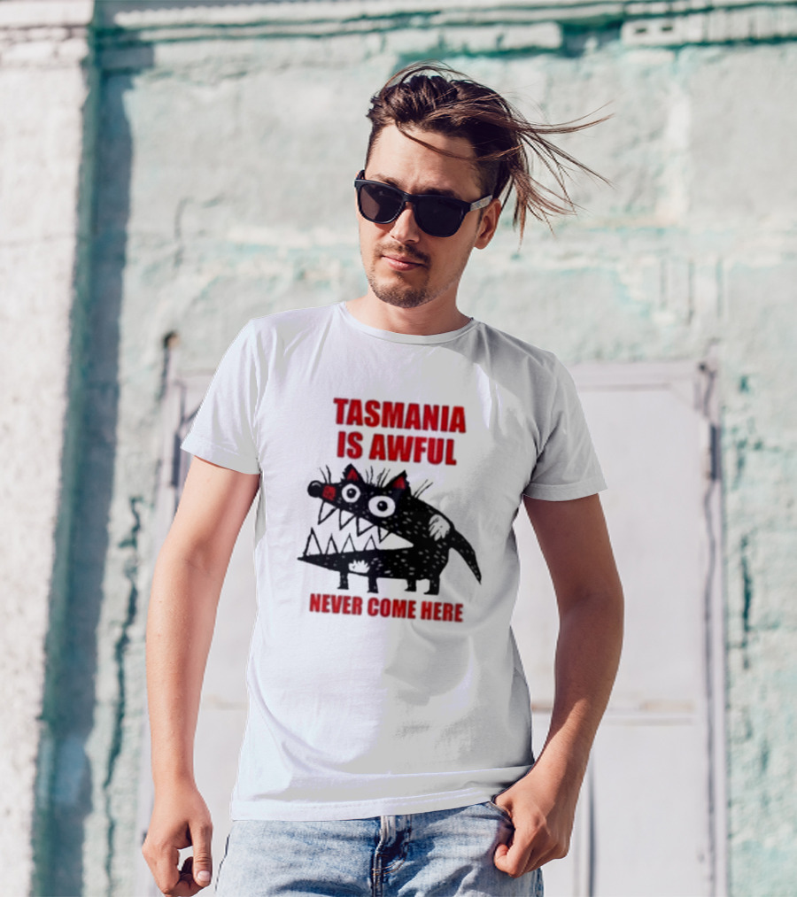 Tasmania Is Awful Never Come Here Black Cartoon Spiky Creature T-Shirt