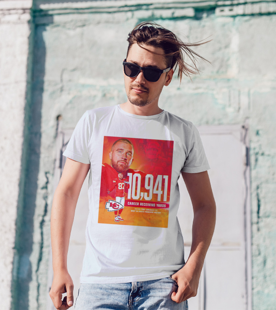 Travis Kelce Chiefs 10941 Career Receiving Yards Most In Chiefs Franchise History Passing Tony Gonzalez T-Shirt