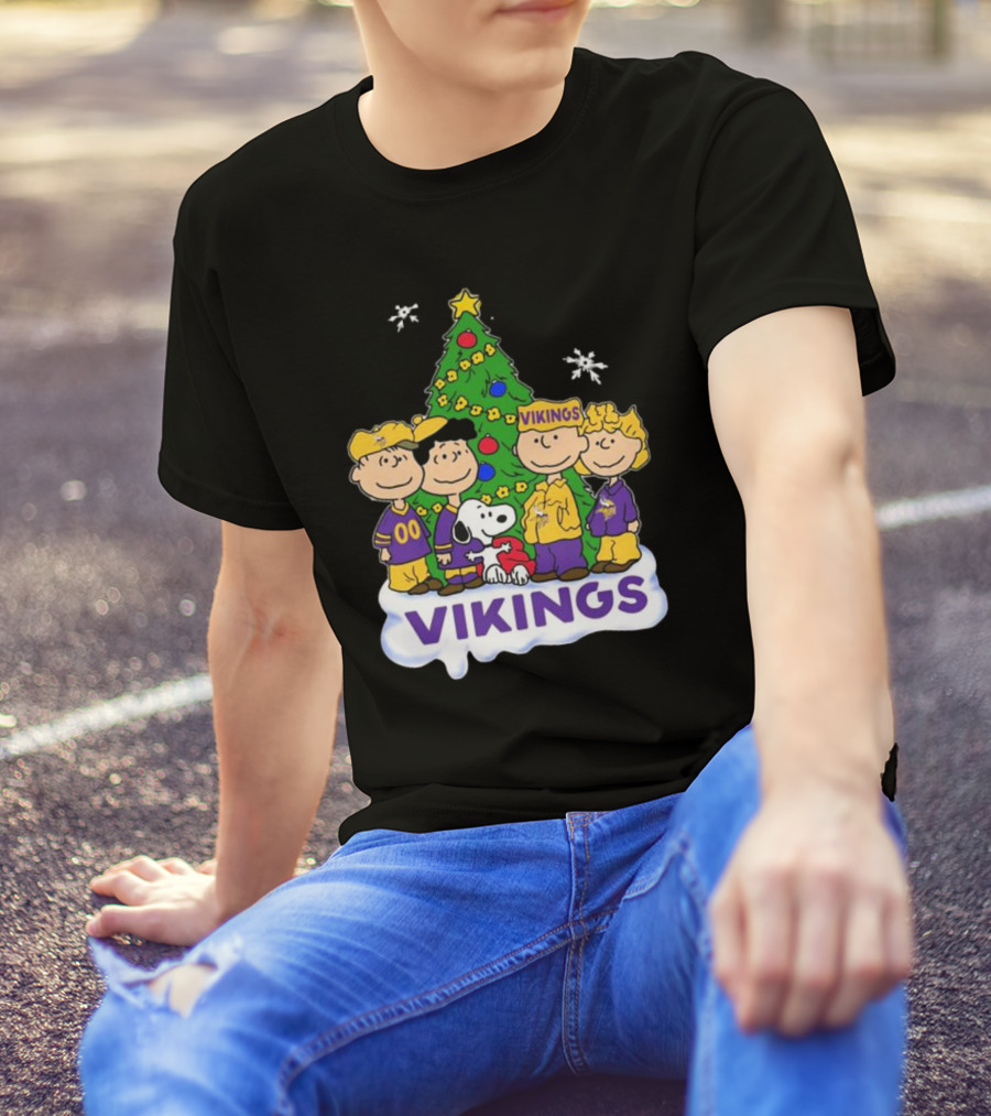 Peanuts Characters Vikings Christmas Tree Minnesota Vikings Holiday T-Shirt
