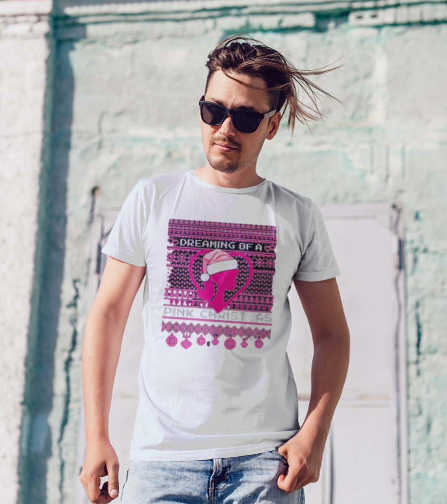 Dreaming Of A Pink Christmas Ugly Silhouette Santa Hat Ornaments T-Shirt