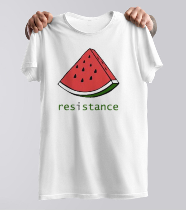 Maura Finkelstein Watermelon Resistance Slice With Green Resistance Text T-Shirt