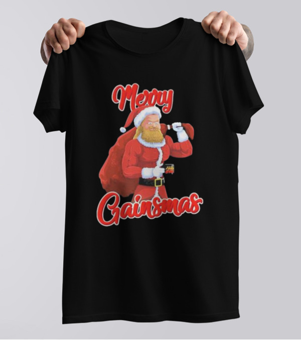 Papa Swolio Merry Gainsmas Santa Claus Fitness Holiday T-Shirt