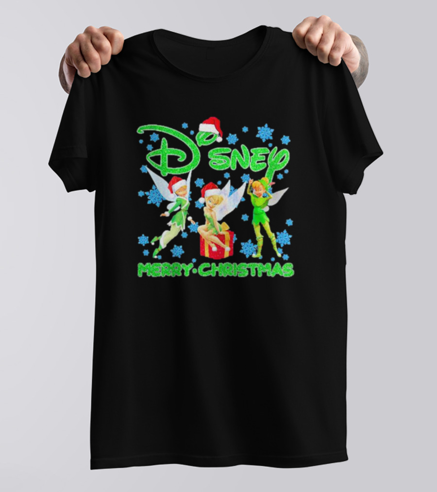 Disney Tinker Bell Santa Merry Christmas Snowflakes T-Shirt