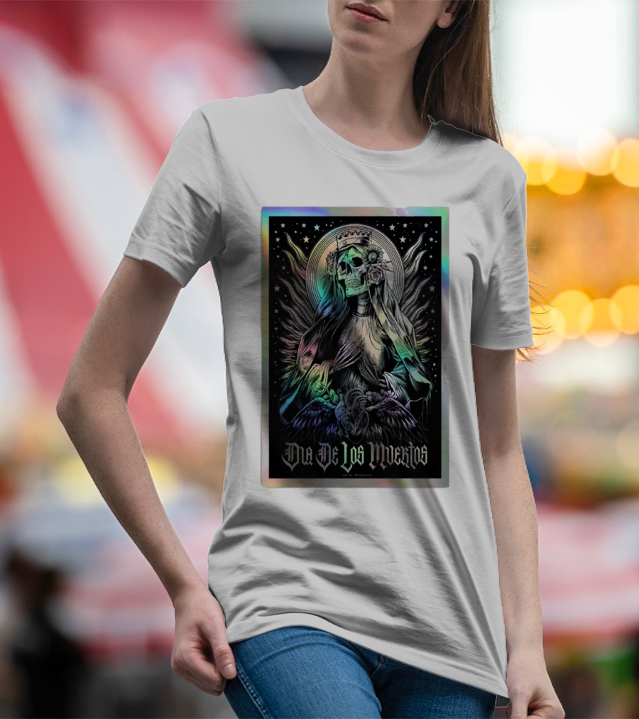 Dia De Los Muertos Skull Lady With Crown And Winged Aura T-Shirt