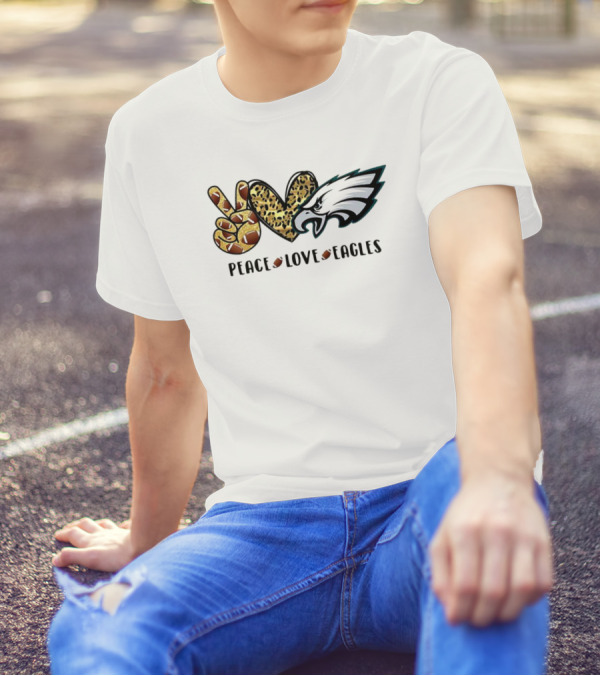 Peace Love Eagles Football Leopard Print T-Shirt