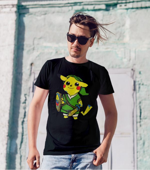 Pikachu In Link's Costume With Hylian Shield From The Legend Of Zelda T-Shirt