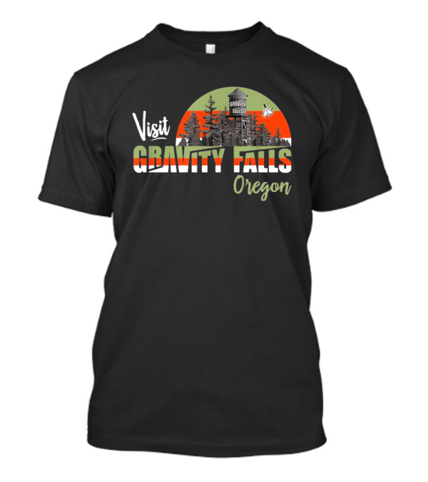 Visit Gravity Falls Oregon Trees And Lookout Tower Scene T-Shirt