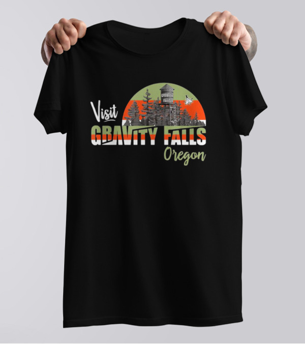 Visit Gravity Falls Oregon Trees And Lookout Tower Scene T-Shirt