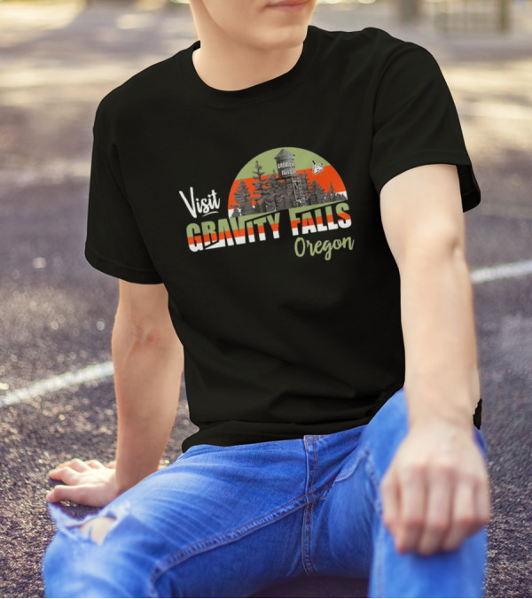 Visit Gravity Falls Oregon Trees And Lookout Tower Scene T-Shirt