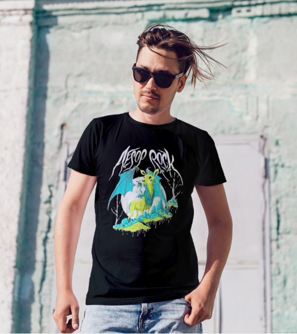 Aesop Rock Mythical Creature With Bat Wings And Moon Background T-Shirt