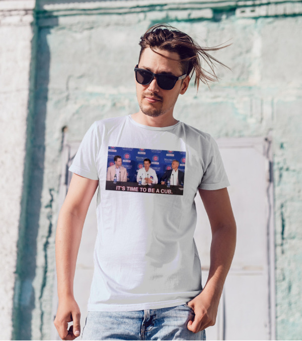Craig Counsell It's Time To Be A Cub Press Conference Chicago Cubs Background T-Shirt