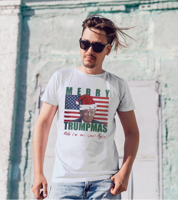 Merry Trumpmas Make Christmas Great Again Flag Santa Hat T-Shirt