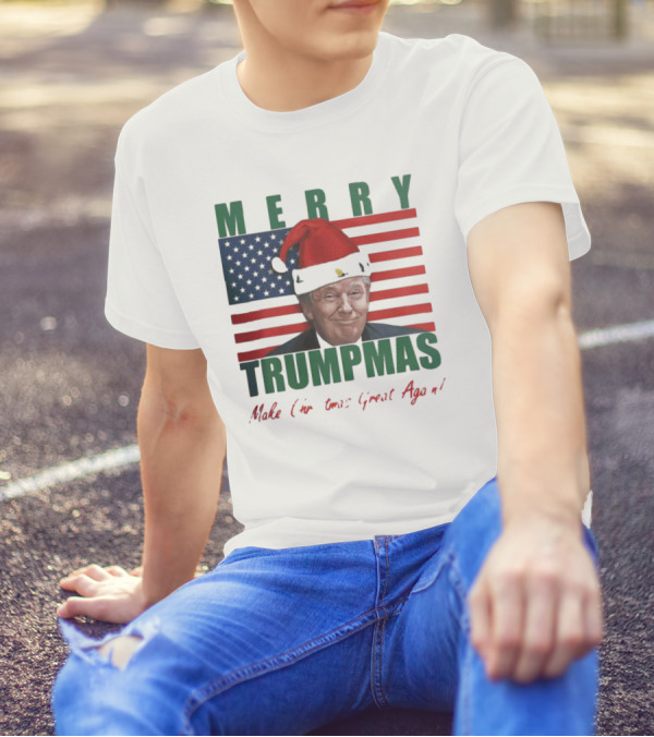 Merry Trumpmas Make Christmas Great Again Flag Santa Hat T-Shirt