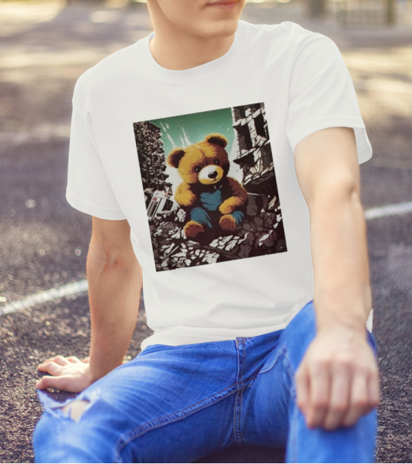 Nordacious Ceasefire Now Teddy Bear Amidst Ruins T-Shirt