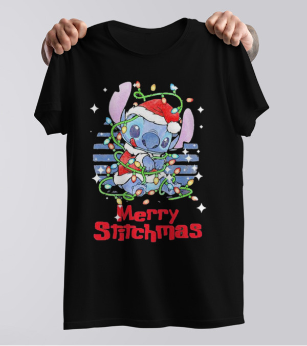 Merry Stitchmas Stitch Santa Claus Holiday Lights T-Shirt