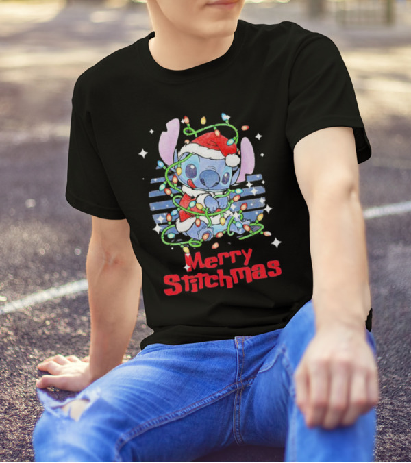 Merry Stitchmas Stitch Santa Claus Holiday Lights T-Shirt
