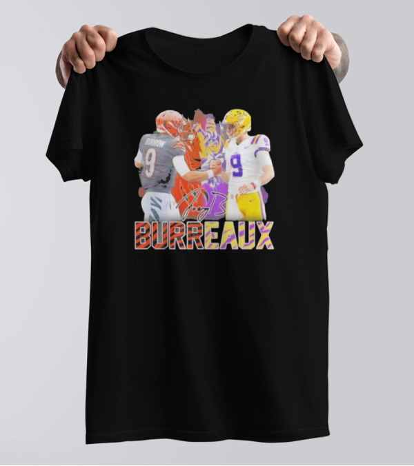 Joe Burrow Cincinnati Bengals Vs LSU Tigers Burreaux Signature Football Showdown T-Shirt
