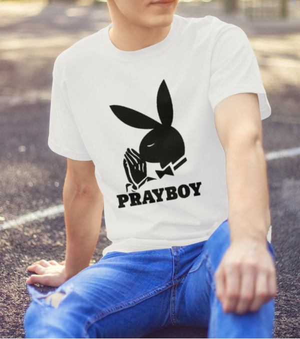 PRAYBOY Bunny Image With Hands In Prayer Iconic Reference T-Shirt