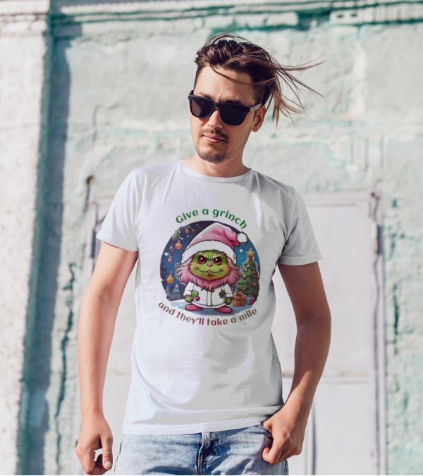 Chibi Pink Grinch Christmas Scene Give A Grinch And They’ll Take A Mile T-Shirt