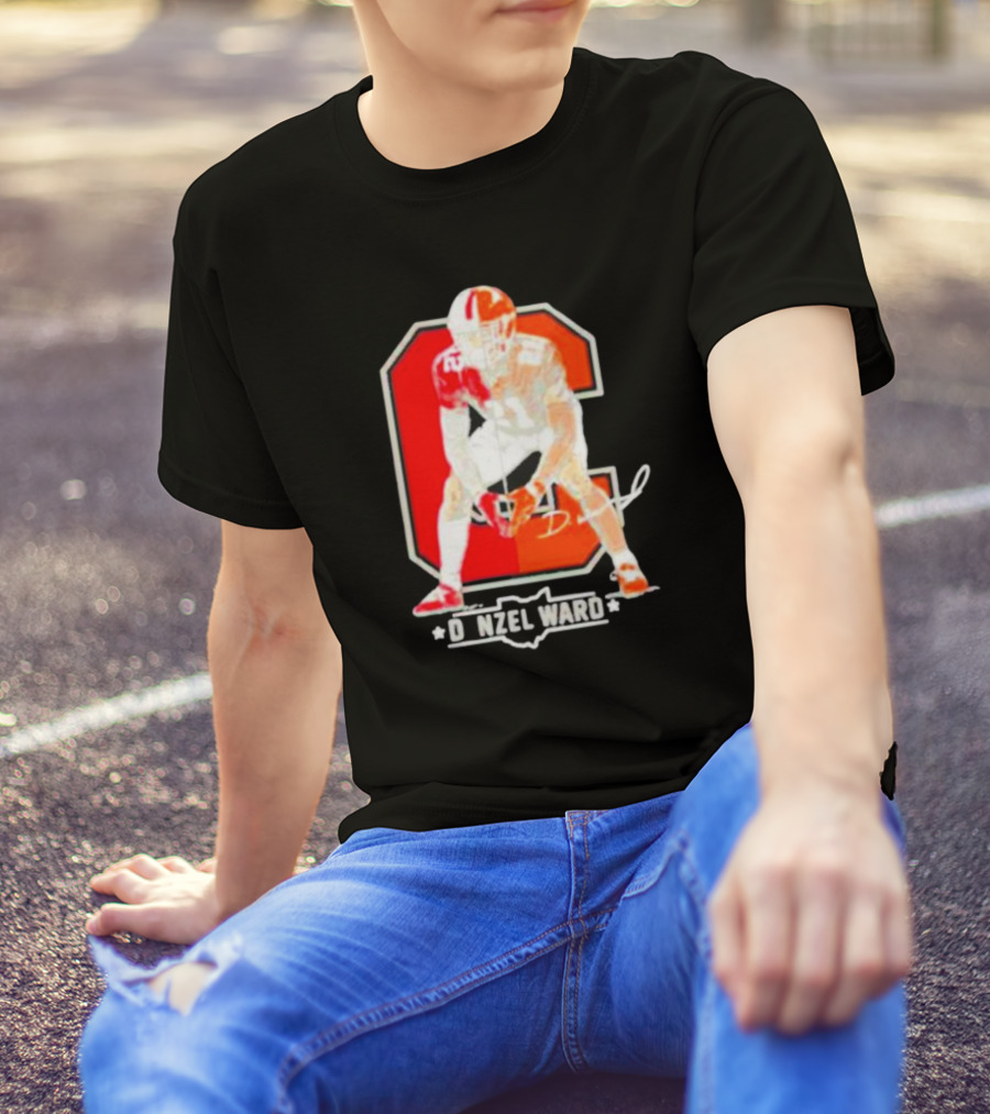 Denzel Ward Ohio Football Columbus To Cleveland Signature Orange C T-Shirt