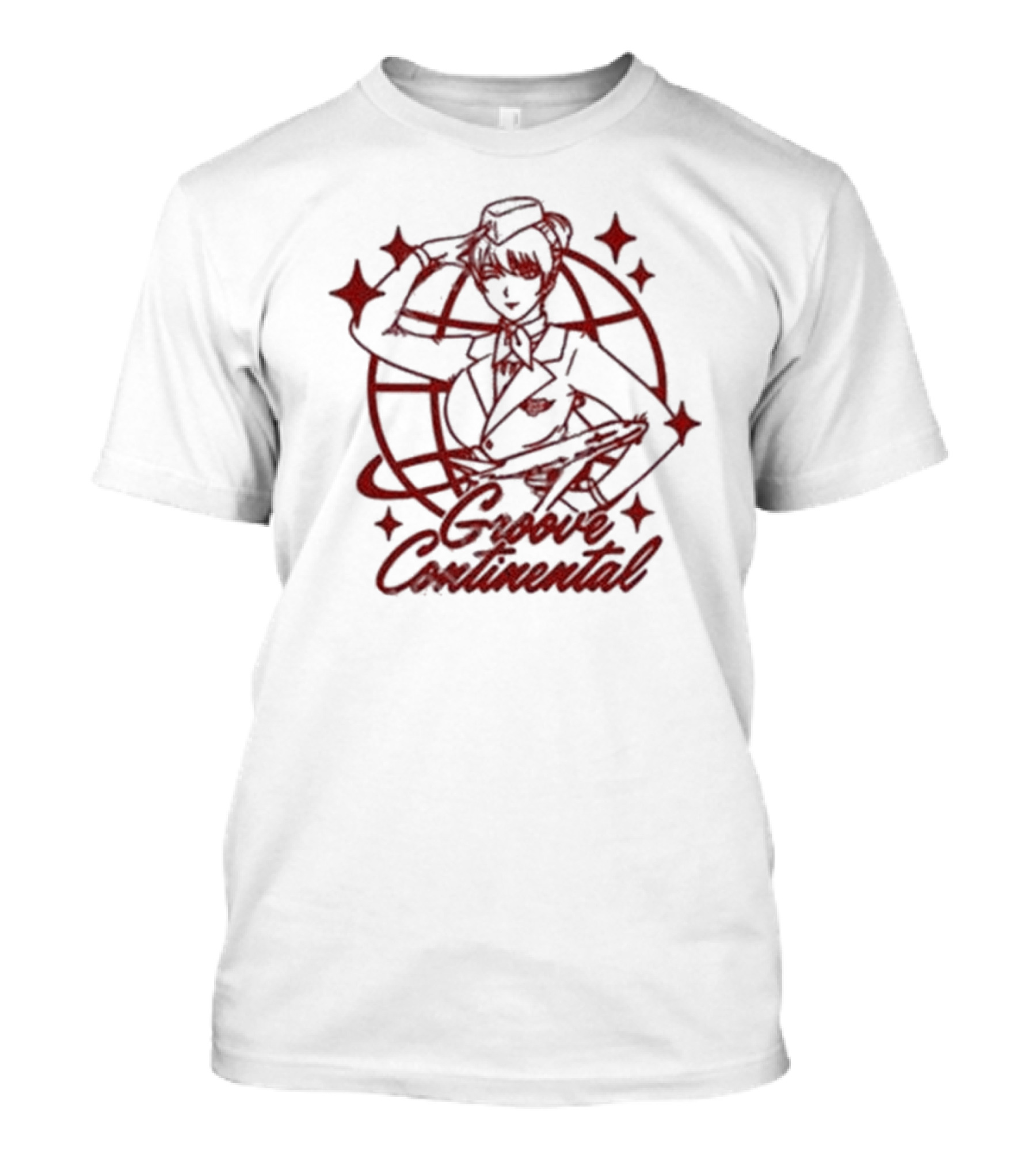 Groove Continental Flight Icon With Stewardess And Global Motif T-Shirt