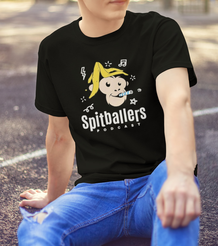 Spitballers Podcast Monkey With Party Accessories And Musical Notes T-Shirt