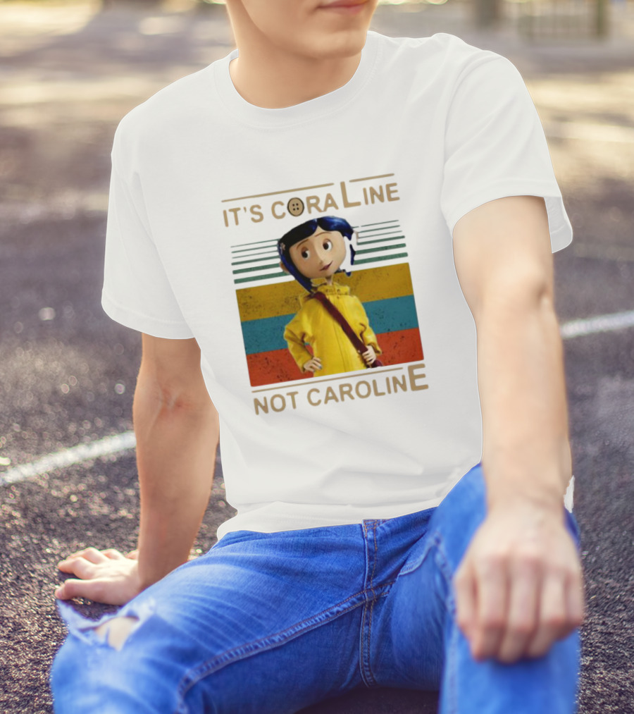 It's Coraline Not Caroline Vintage Button Eyes Yellow Raincoat T-Shirt