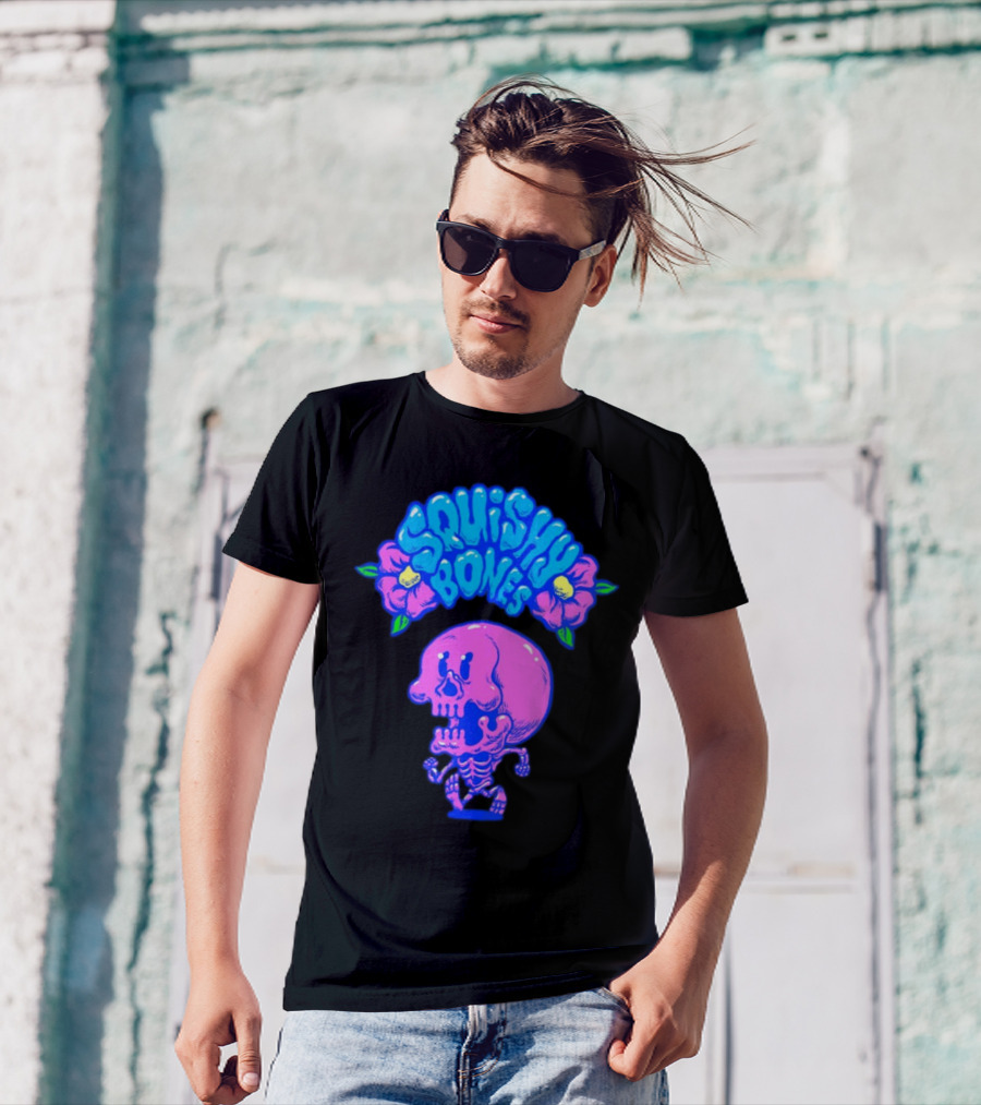 Danny Gonzalez Squishy Bones Vibrant Skull And Flowers Navy T-Shirt