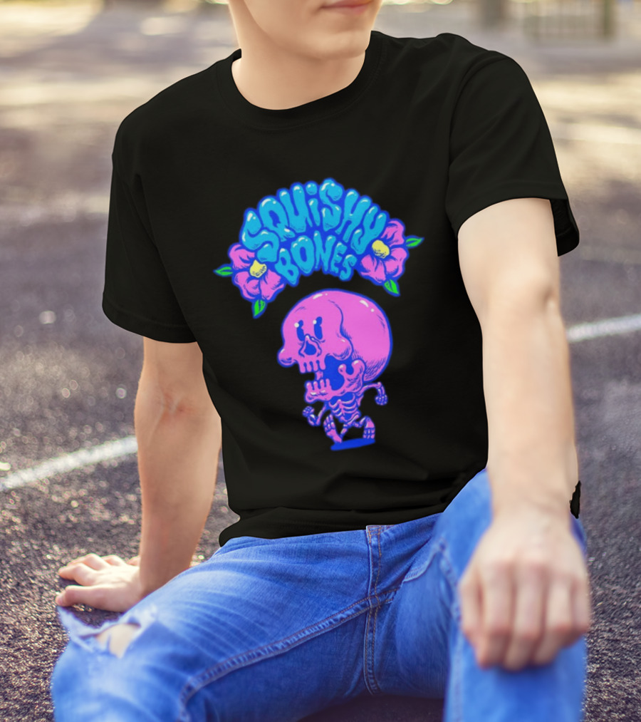 Danny Gonzalez Squishy Bones Vibrant Skull And Flowers Navy T-Shirt