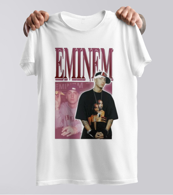 EMINEM Wearing Tupac Images Iconic Hip Hop Crossover T-Shirt