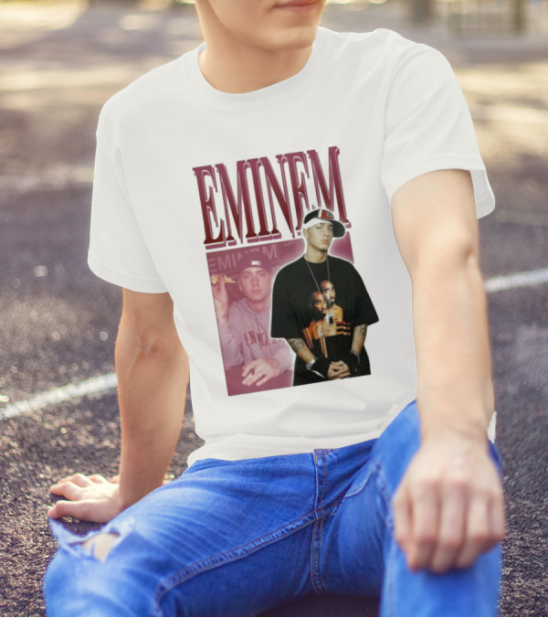EMINEM Wearing Tupac Images Iconic Hip Hop Crossover T-Shirt
