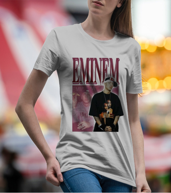 EMINEM Wearing Tupac Images Iconic Hip Hop Crossover T-Shirt