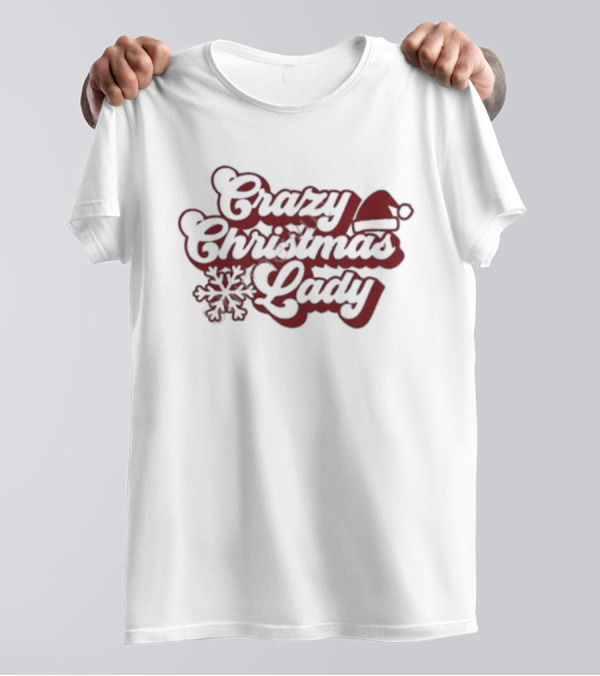 Crazy Christmas Lady Hillbillies Apparel Merch Santa Hat Snowflakes T-Shirt