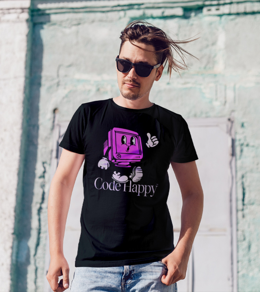 Jason Warner Poolside Code Happy Retro Computer Character T-Shirt
