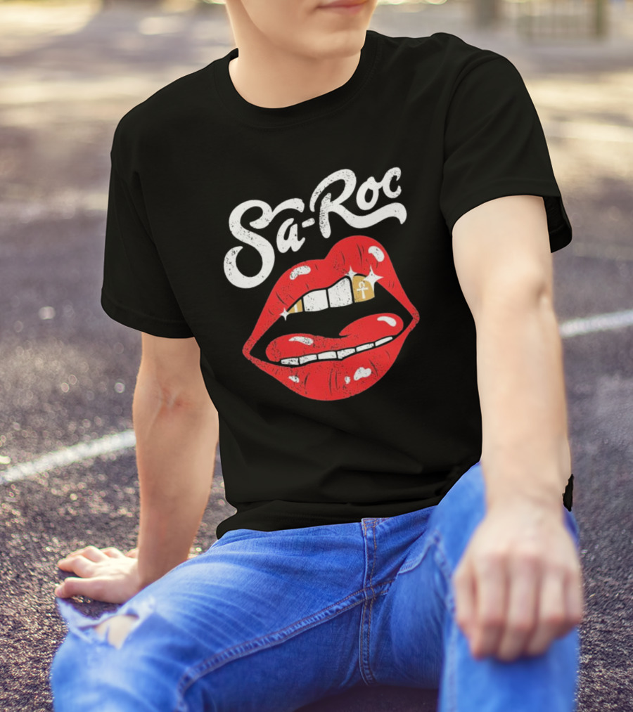 Sa-Roc Red Lips With Ankh Tooth T-Shirt