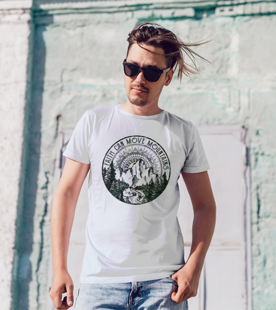 Faith Can Move Mountains Mandala Forest Scene T-Shirt