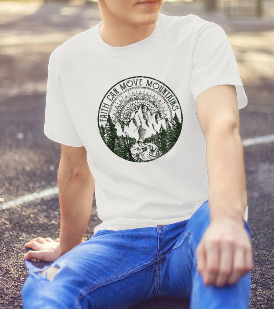 Faith Can Move Mountains Mandala Forest Scene T-Shirt