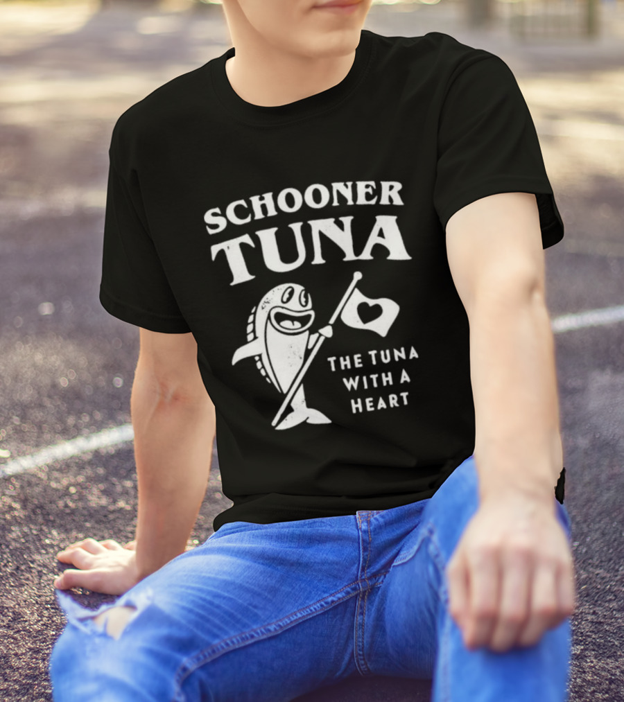 Schooner Tuna The Tuna With A Heart Cheerful Fish Holding Heart Flag T-Shirt