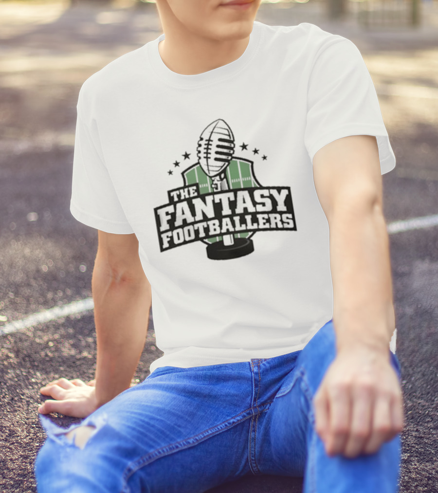 The Fantasy Footballers Podcast Microphone Logo In Green And Black With Stars T-Shirt