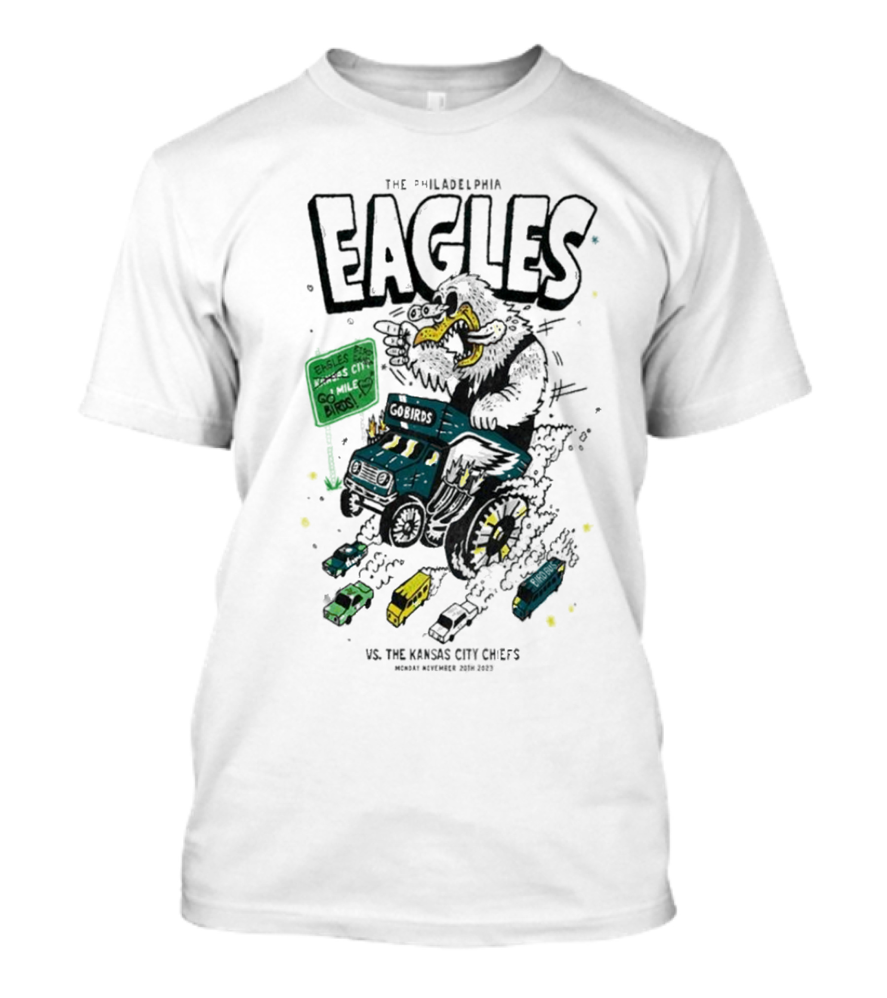 Philadelphia Eagles Monster Truck Vs Kansas City Showdown Go Birds 11-20-2023 T-Shirt