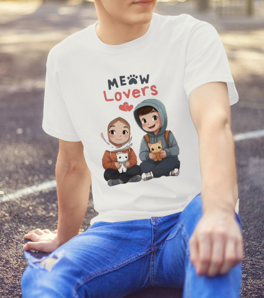 Meow Lovers Cute Boy And Girl With Kittens T-Shirt