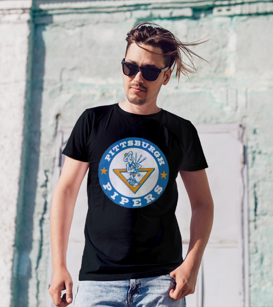 Pittsburgh Pipers Basketball Team Classic Logo With Bagpiper And Star Emblems T-Shirt