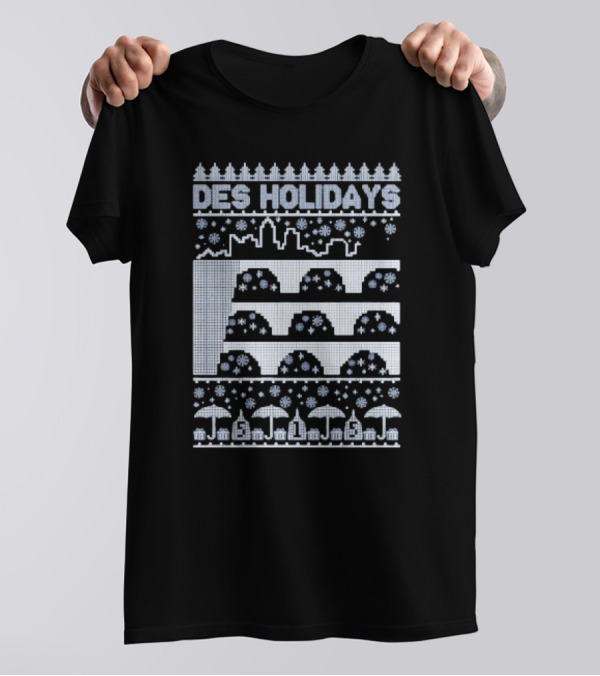 Des Holidays Ugly Christmas Sweater City Skyline Snowflakes Tree T-Shirt