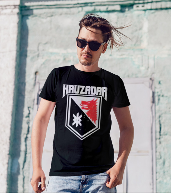 Kruzadar Shield With Red Wolf Emblem T-Shirt